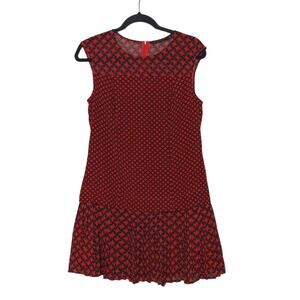 Karen Millen Womens A Line Dress Red Black Houndstooth Crew Neck Cap Sleeve 8